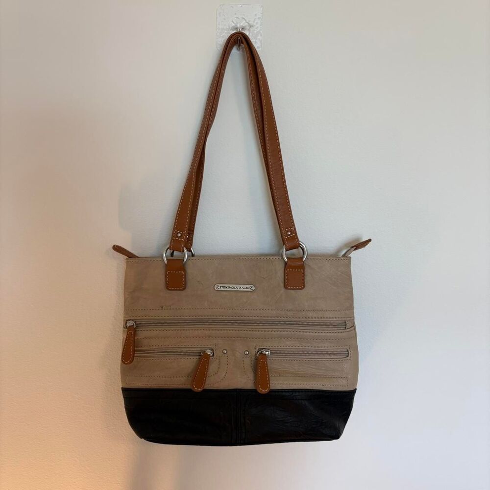 Stone Mountain Leather Bag Shoulder Handbag Purse Multi Pocket Black Brown